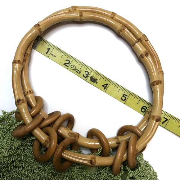 Cappelli Purse Green Crocheted Bag Boho Chic Round Rattan Handle - Picture 6 of 8